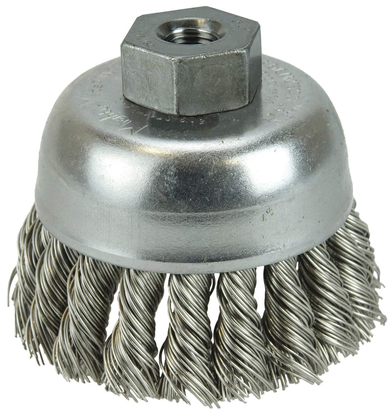 Weiler 13256 2-3/4" Single Row Knot Wire Cup Brush, .020" Stainless Steel Fill, 3/8"-24 Unf Nut, Made in the USA 2-3/4" Dia .020" Wire Size x 1" Trim Length - NewNest Australia