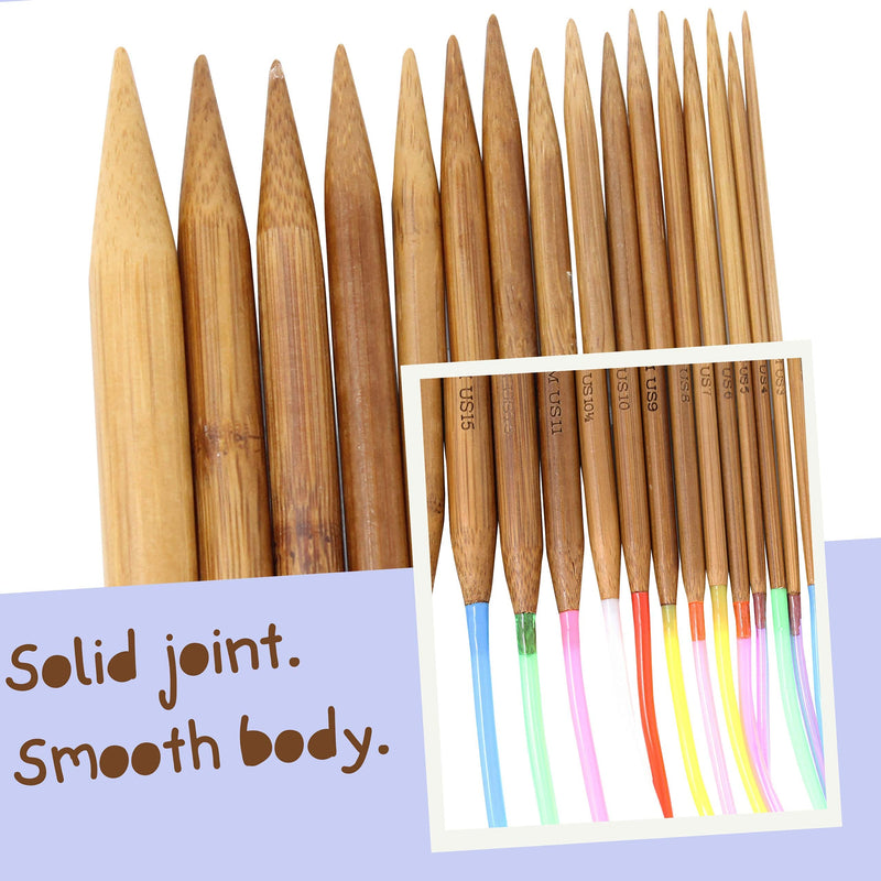 KnitPal 47 Inch (120cm) Bamboo Circular Knitting Needles Set with 8 Pairs, Beginners Ebook, Storage Pouch, 8 Sizes US 0-7 (2-4.5mm) US 0-7, 47 Inches - NewNest Australia