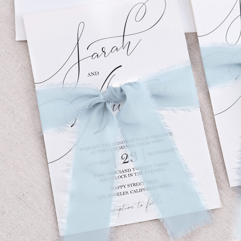 DORIS HOME 3 Rolls 2" x 7Yd Handmade Fringe Chiffon Silk Ribbon Baby Blue, Frayed Edges Ribbon for Wedding Invitations, Bridal Bouquets, Gifts Wrapping, DIY Crafts 3 Rolls Baby Blue - NewNest Australia