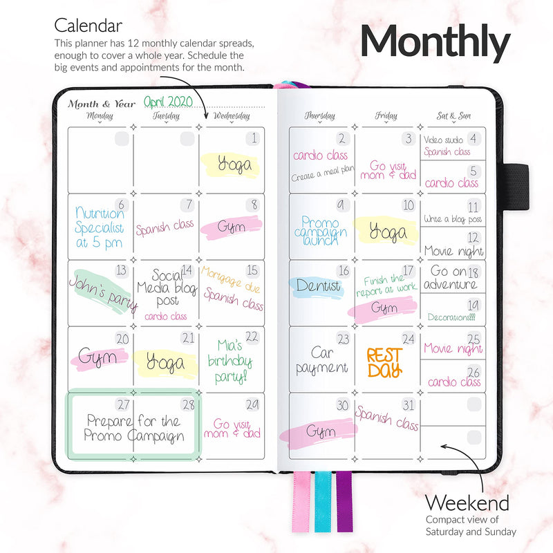 GoGirl Planner and Organizer for Women – Pocket Size Weekly Planner, Goals Journal & Agenda to Improve Time Management, Productivity & Live Happier. Undated – Start Anytime, Lasts 1 Year - Black Pocket (3.5'' x 6.2'') - NewNest Australia