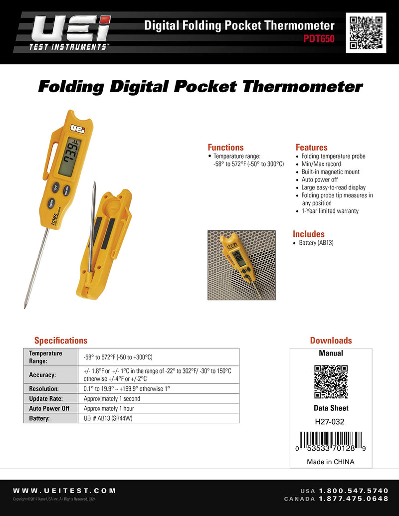 NewNest Australia - UEi Test Instruments PDT650 Folding Pocket Digital Thermometer,Yellow 1 