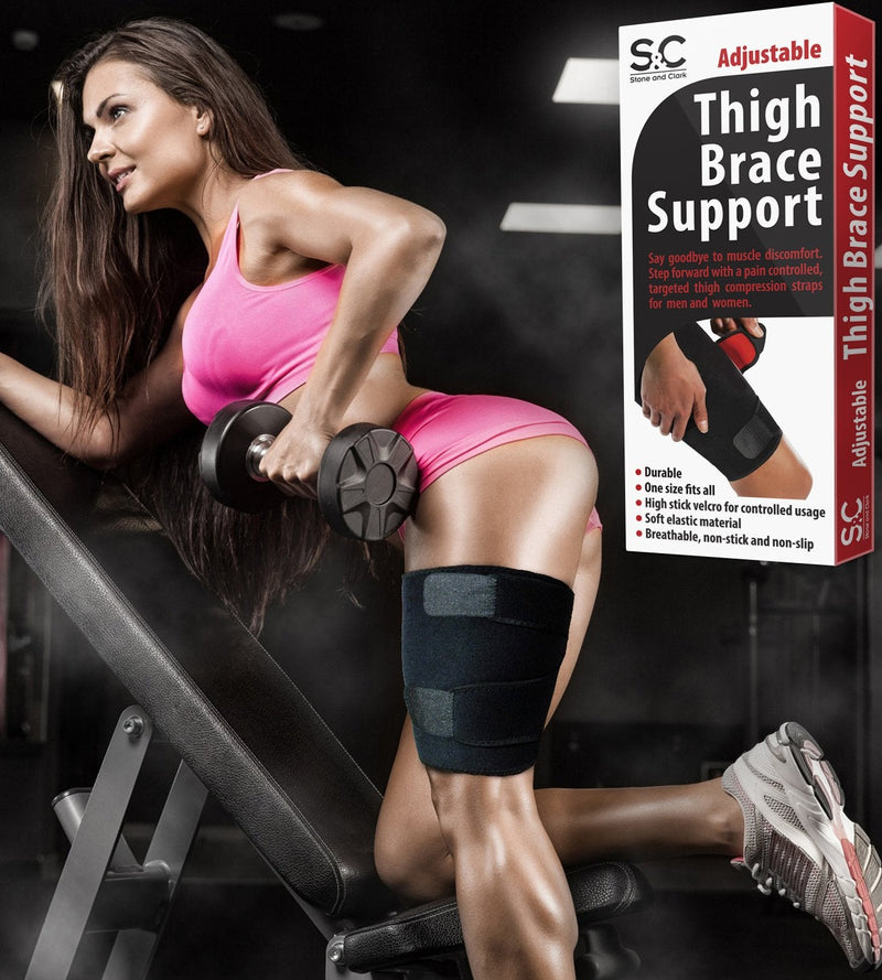 Stone and Clark Adjustable Thigh Brace Support, Quadriceps Support and Thigh Wraps for Men and Women. Unisex Breathable Neoprene Non-Slip Velcro Hamstring Compression Sleeve by - NewNest Australia