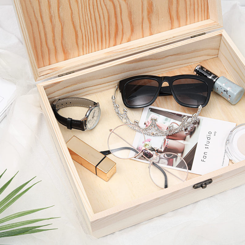Unfinished Wooden Box with Hinged Lid for Crafts DIY Storage Jewelry Pine Box - 12" x 9.2" x 3.3" 1 - NewNest Australia