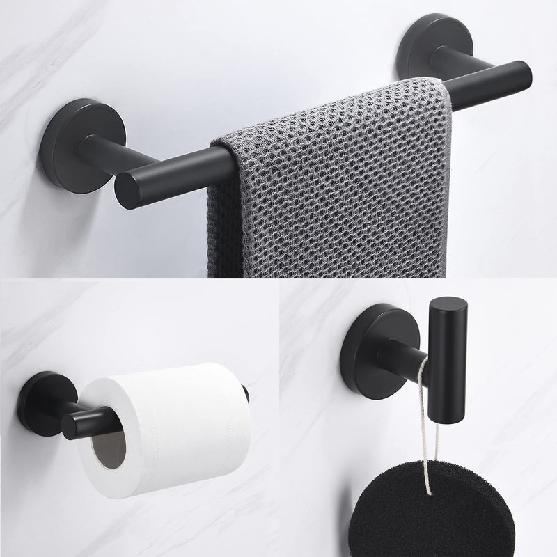 Nolimas 3-Pieces Set Matte Black Bathroom Hardware Set SUS304 Stainless Steel Round Wall Mounted - Includes 12" Hand Towel Bar,Toilet Paper Holder, Robe Towel Hooks,Bathroom Accessories Kit - NewNest Australia