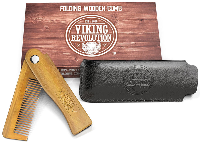 Foldable beard comb for men with case - Natural butterfly comb with gift box - Green sandalwood comb for grooming and combing hair, beards and mustaches from Viking Revolution - NewNest Australia