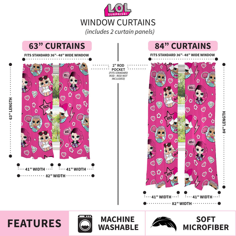 NewNest Australia - Franco Kids Room Window Curtains Drapes Set, 82" x 84", LOL Surprise 