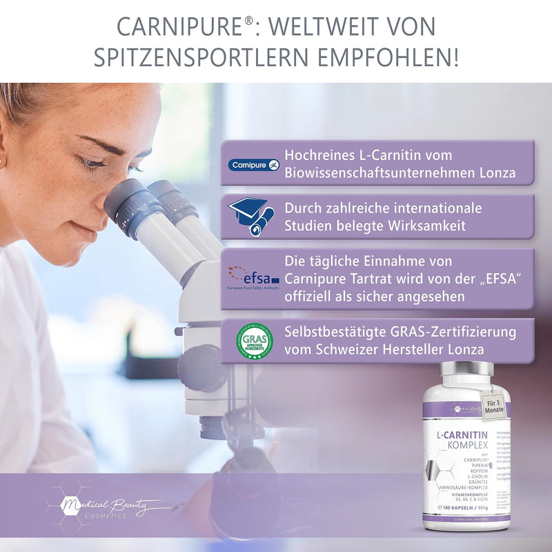180 Capsules L-Carnitine Complex From Carnipure - With Green Tea, Caffeine And Piperine - Vegan L-Carnitine Capsules High Dose For Normal Metabolism With Choline, Lysine, Vitamin B3, B6, C. - NewNest Australia