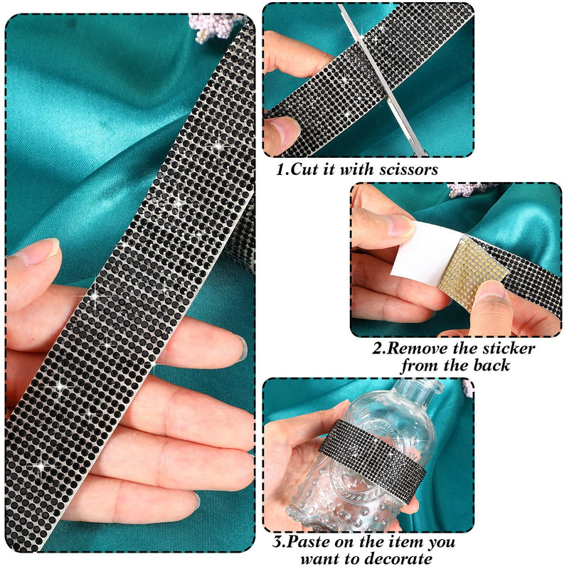 5 Rolls Self Adhesive Crystal Rhinestone Diamond Roll Ribbon DIY Decoration Sticker with 2 mm Rhinestone 4.5 Yards for Arts Craft, DIY Event Car Phone Decoration (Black) Black - NewNest Australia