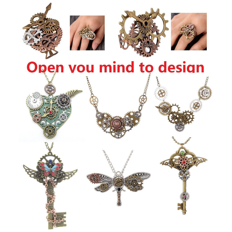 100g (70-80pcs) Mix Skeleton Steampunk Clock Watch Gear Cog Wheel Pendant Charms Jewelry Making DIY Steampunk Gear Pendant Charms Wholesale (4 Color Mixed) 4 color mixed - NewNest Australia