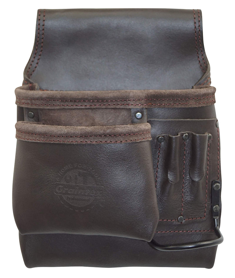 Graintex OS2202 5 Pocket Left Handed Oil Tanned Leather Nail & Tool Pouch Dark Brown Color for Constructor/Electrician/Plumber - NewNest Australia