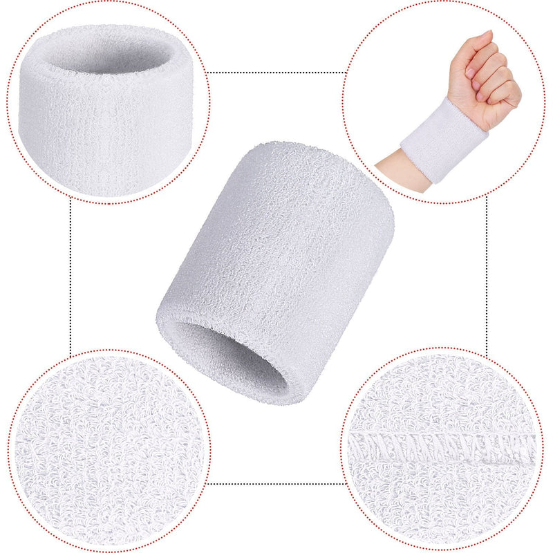 Bememo 12 Pack Sweatbands Sports Wristband Cotton Sweat Band for Men and Women, Good for Tennis, Basketball, Running, Gym, Working Out White - NewNest Australia