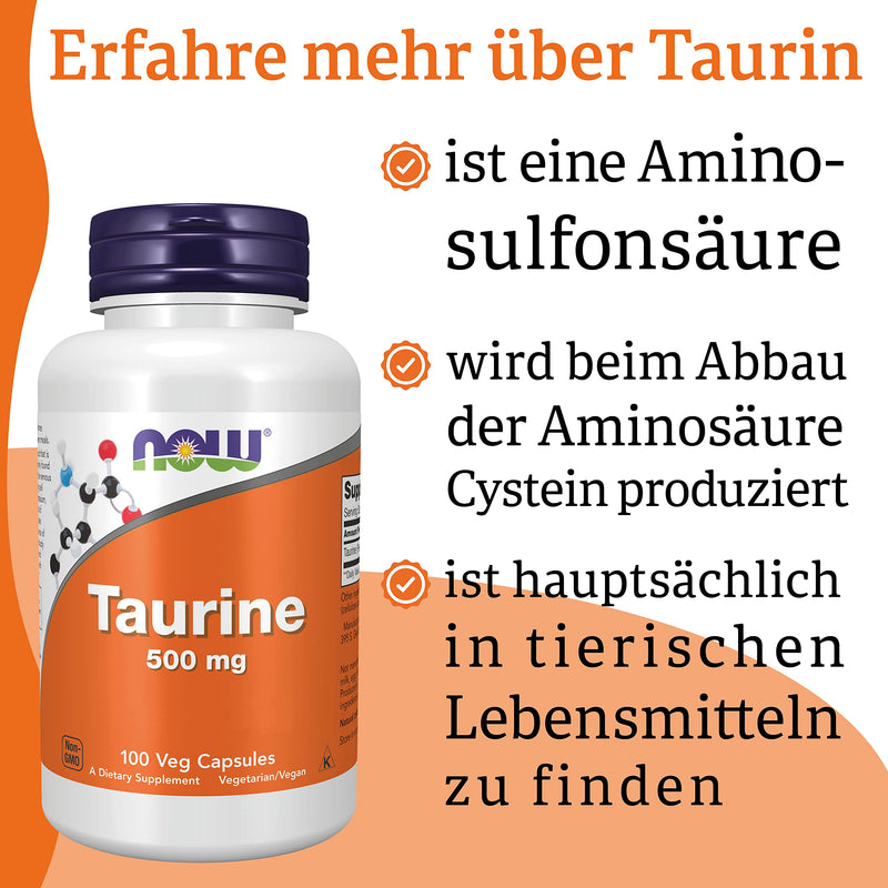 Now Foods, Taurine, 500mg, 100 Vegan Capsules, Laboratory Tested, Amino Acid, Gluten Free, Soy Free, Vegetarian - NewNest Australia