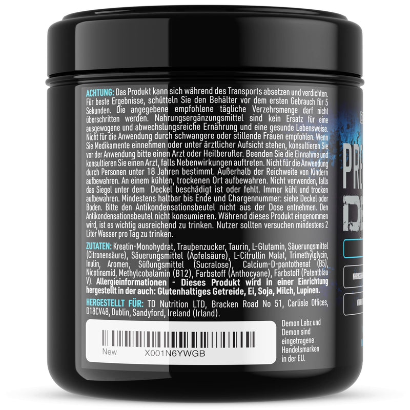 Pre-Workout Demon CAFFEINE FREE (Blue Raspberry Flavor) - Hardcore Stim-Free Pre-Workout Booster without caffeine - with creatine, glutamine & taurine - NewNest Australia