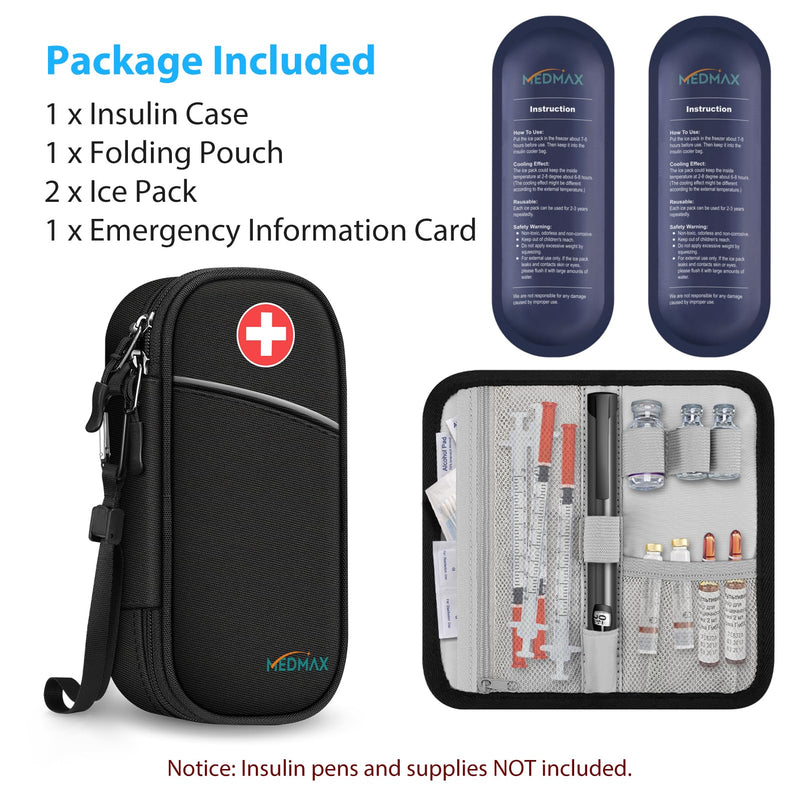 MEDMAX Insulin Cooler Bag with 2 Ice Packs - Portable Diabetic Bag Water-Repellent Insulated Medicine Bag Organizer Cooler Bag for Insulin Pen and Other Diabetic Accessories (Black) Black - NewNest Australia