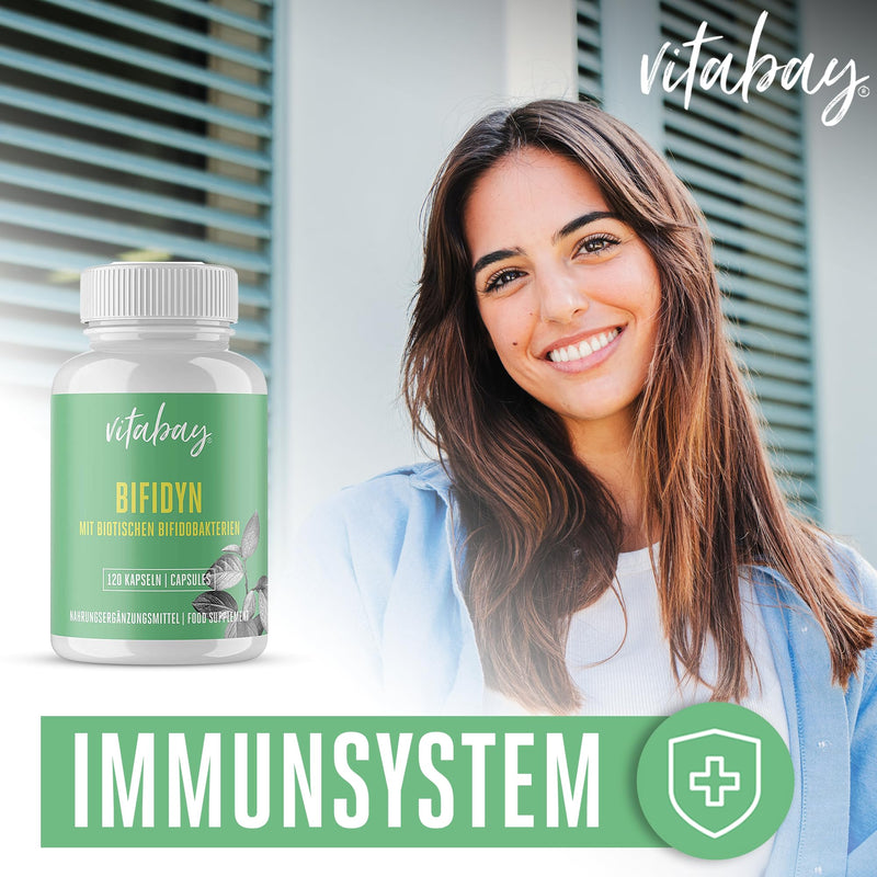 Vitabay Bifidyn - 120 high-dose VEGAN probiotic capsules - 3 billion active probiotic bifidobacteria per capsule - bacterial cultures intestinal flora capsules intestinal building treatment Bifido bacterial strains 120 pieces (pack of 1) - NewNest Australia