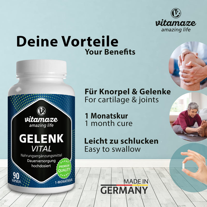 Joint Vital Capsules High Dose With Glucosamine + Chondroitin + Hyaluronic Acid + Msm, 90 Capsules As 1 Month Treatment, Natural Dietary Supplement Without Additives, Made In Germany - NewNest Australia