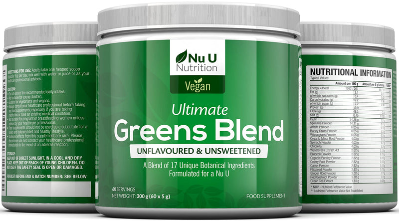 Super Greens Powder - 17 Superfoods Powder - 300g 60 Servings - Vitamin & Mineral Rich Formula - No Artificial Ingredients - Vegan & Vegetarian Friendly - Best Value - Made in The UK - NewNest Australia