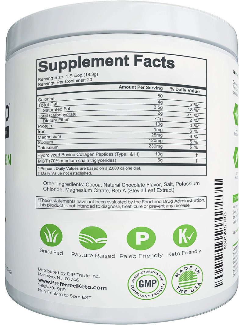 Keto Collagen Protein Powder with MCT Oil – Keto and Paleo Friendly Grass Fed and Pasture Raised Hydrolyzed Collagen Peptides – Fits Low Carb Diet and Keto Snacks – KEYTO Chocolate Flavor - NewNest Australia