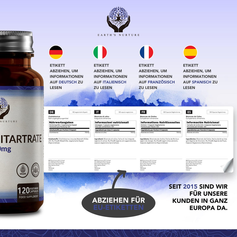En Choline | 120 Capsules Choline High Dose - 700Mg Choline Extract Per Serving | Choline Bitartrate Choline Supplement | Gmo, Gluten & Allergen-Free | Made In The Uk - NewNest Australia
