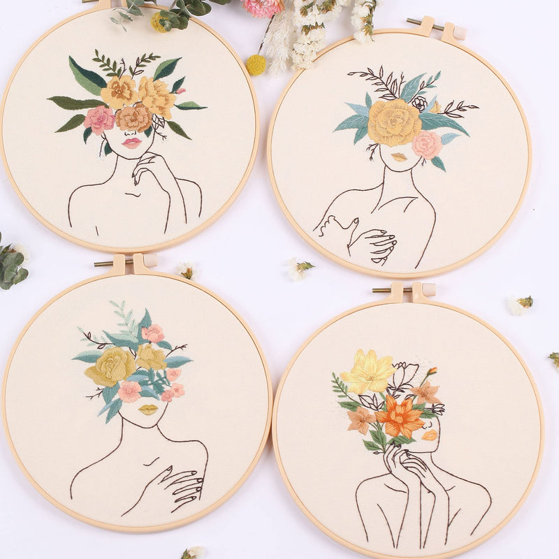 REEWISLY 4 pcs of Embroidery Starter kit with Patterns and Instructions, DIY Adult Beginner Cross Stitch Kits, Including 2 Plastic Embroidery Rings, 1 Pair of Scissors, Colored Threads and Needles apricot cream - NewNest Australia