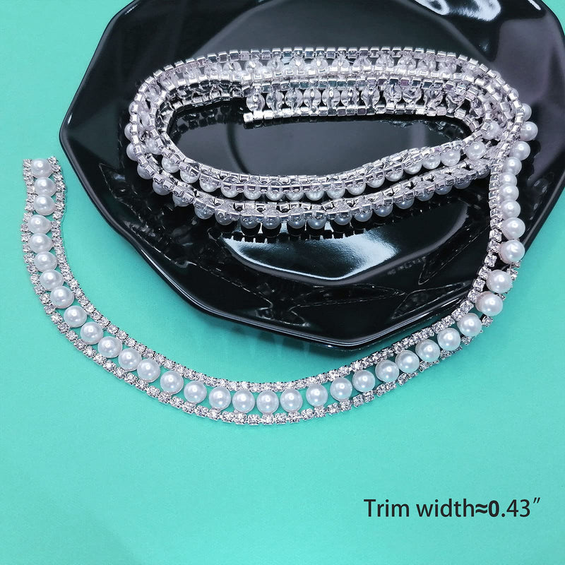 Yhsheen 1 Yard Rhinestone Trim with Elegant Pearl Crystal Rhinestone Chain Rhinestone Applique for DIY Decoration & Bridal Costume Embellishment - NewNest Australia