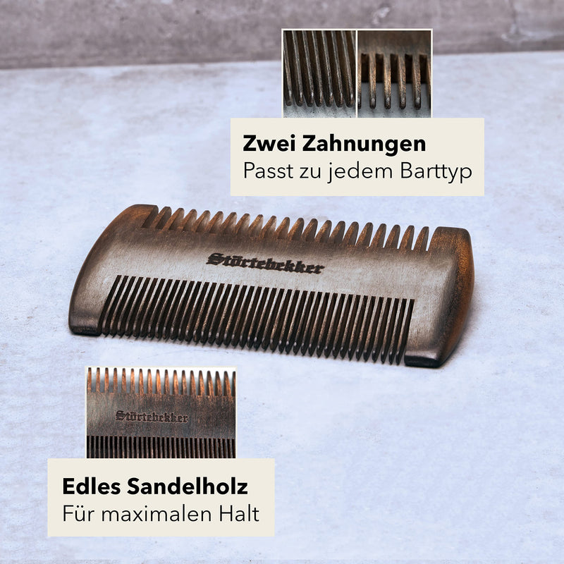 Störtebekker premium wooden beard comb with handmade leather case - perfect gift idea - brings any beard into shape thanks to teeth on both sides - including shaving and beard guide - NewNest Australia