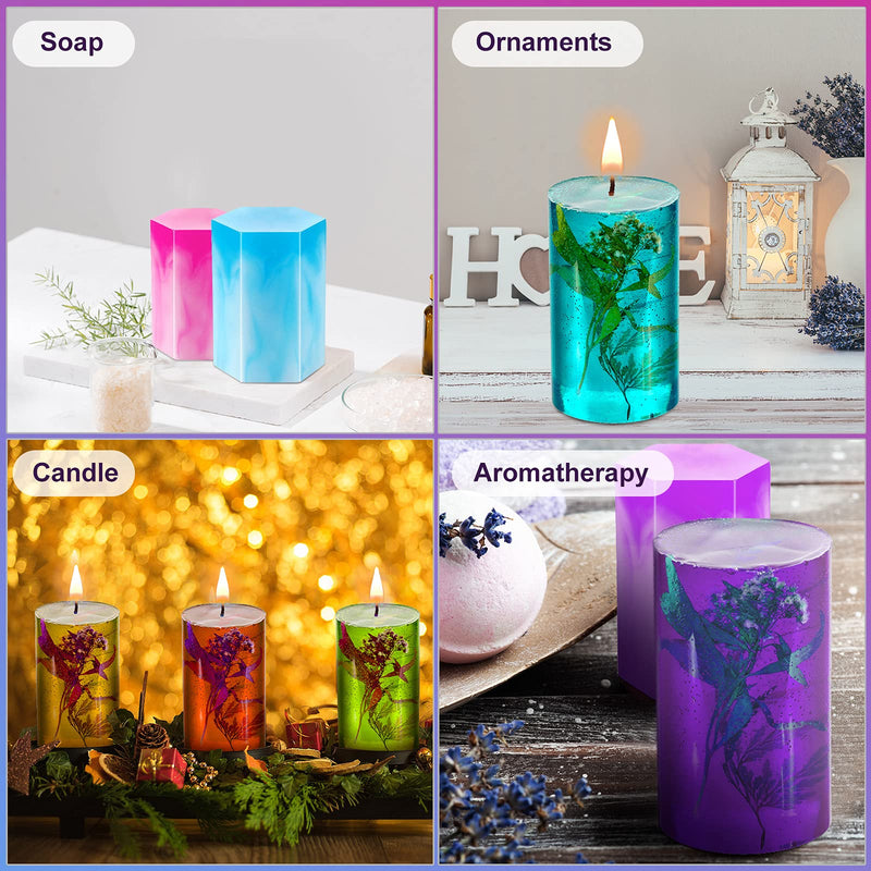 4 Pieces Cylinder Hexagon Candle Molds Pillar Candle Silicone Molds Silicone Casting Epoxy Resin Molds with 5 Candle Wicks and 1 Hammer for Candle Making - NewNest Australia