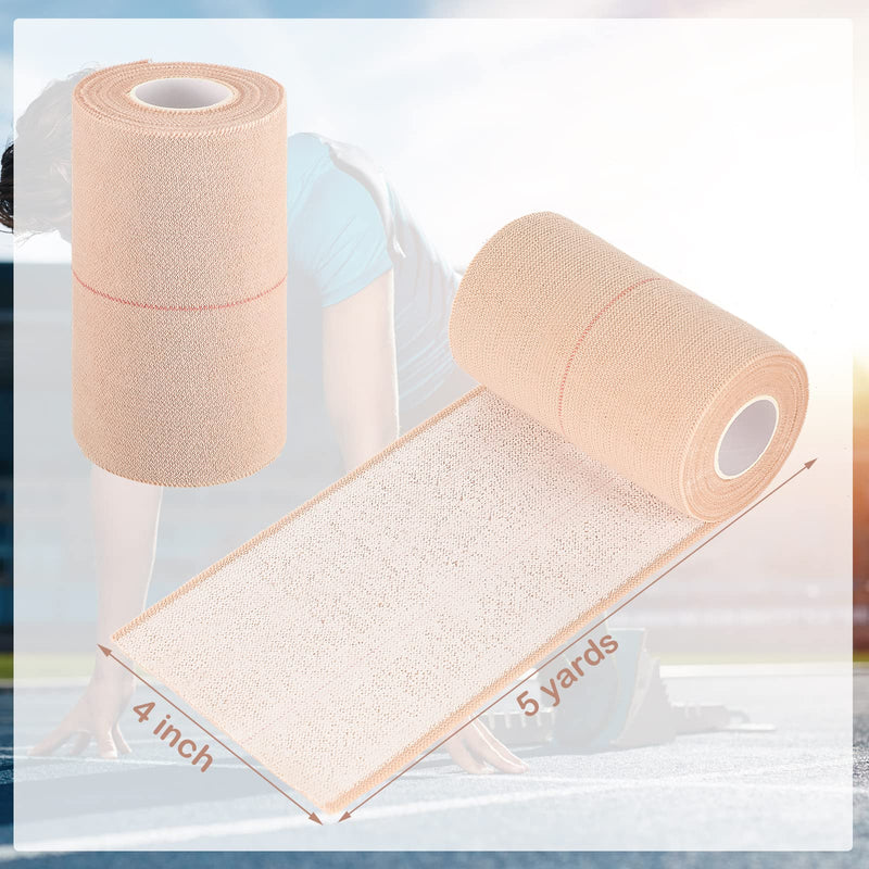 2 Rolls Adhesive Elastic Tape Bandage Tape Wrap Flexible Stretch Bandages for Sports Ankle, Knee and Wrist Sprains(Beige,4 Inch Wide) Beige 4 Inch Wide - NewNest Australia