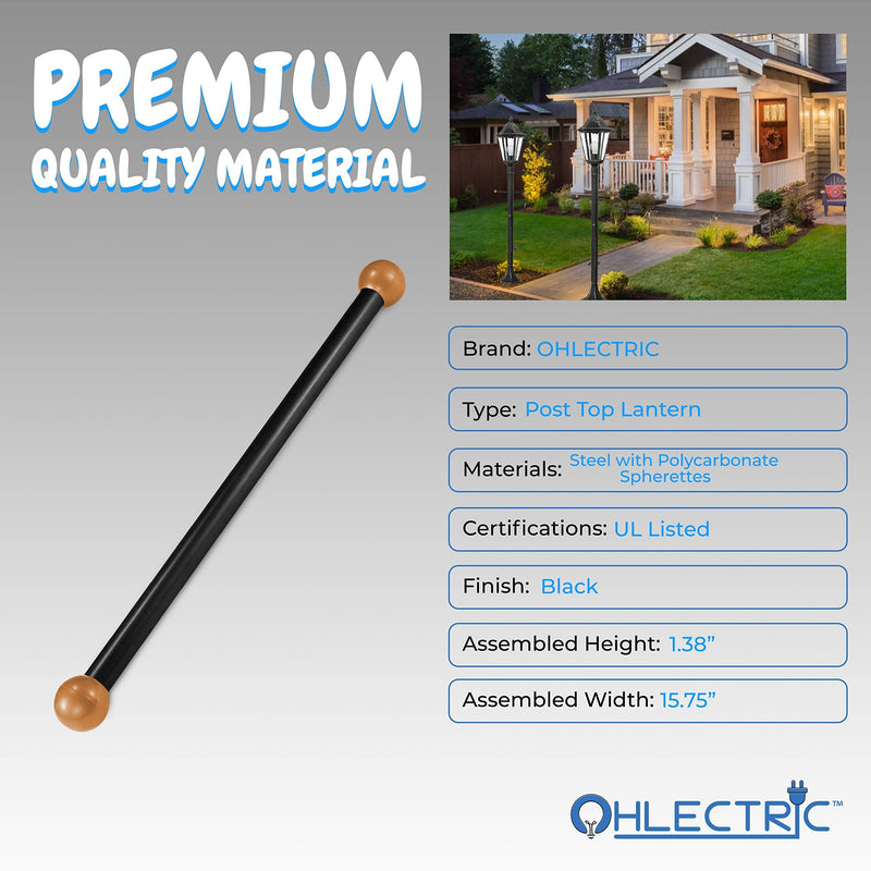 OhLectric OL-43459 Steel Ladder Rest - Black Finish Ladder Rest with Brass Colored Polycarbonate Spherettes - 1-3/8 inches H x 15-3/4 inches W - Lamp Post Cross Arm - Ideal for Post Top Lanterns - NewNest Australia