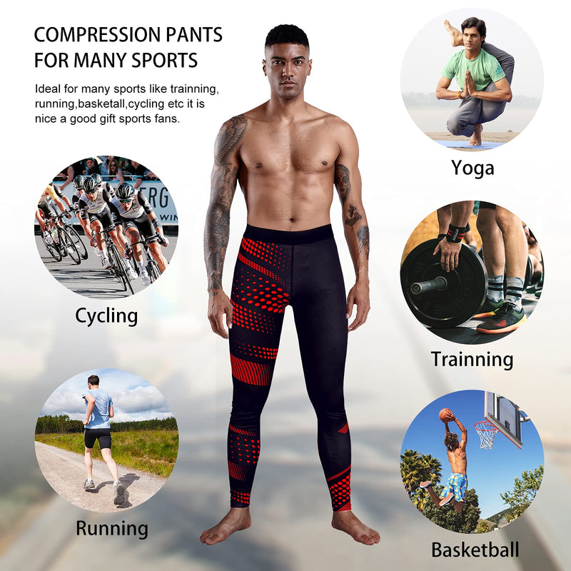 OEBLD Compression Pants Men UV Blocking Running Tights 1 or 2 Pack Gym Yoga Leggings for Athletic Workout Black+reddotpant X-Large - NewNest Australia