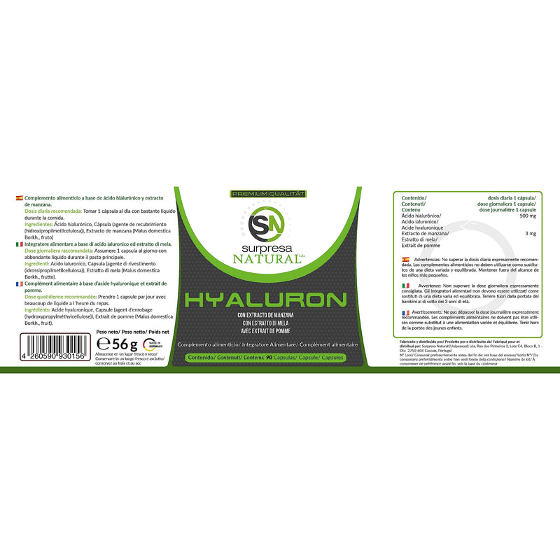 Surpresa Natural Hyaluronic Acid Capsules - High Dose With 500 Mg Hyaluronic Acid 500-700 Kda Plus 3 Mg Apple Extract Per Capsule, 90 Pieces Laboratory Tested & Vegan, 3 Month Supply 90 Pieces (Pack Of 1) - NewNest Australia