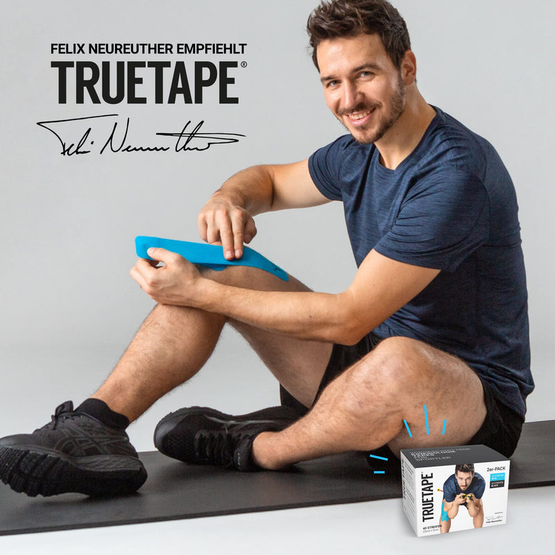 Truetape Kinesiology Tapes Pre-Cut - 40 Stripes Kinesiology Tape (25 Cm X 5 Cm) | Waterproof & Elastic Kinesiology Tape | Particularly High Elasticity I Skin-Friendly Sports Tapes I Blue & Black - NewNest Australia