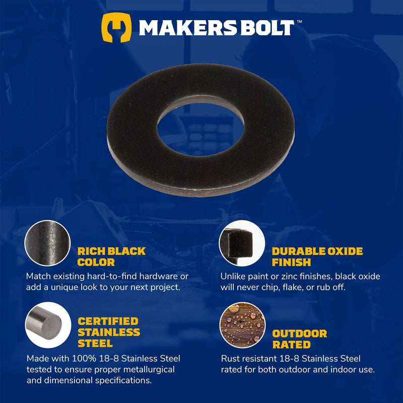 18-8 Stainless Steel 1/2" Flat Washers (25 pcs) Black Oxidized in USA by Makers Bolt 1/2" (.531ID X 1.25OD X .062TH) - NewNest Australia