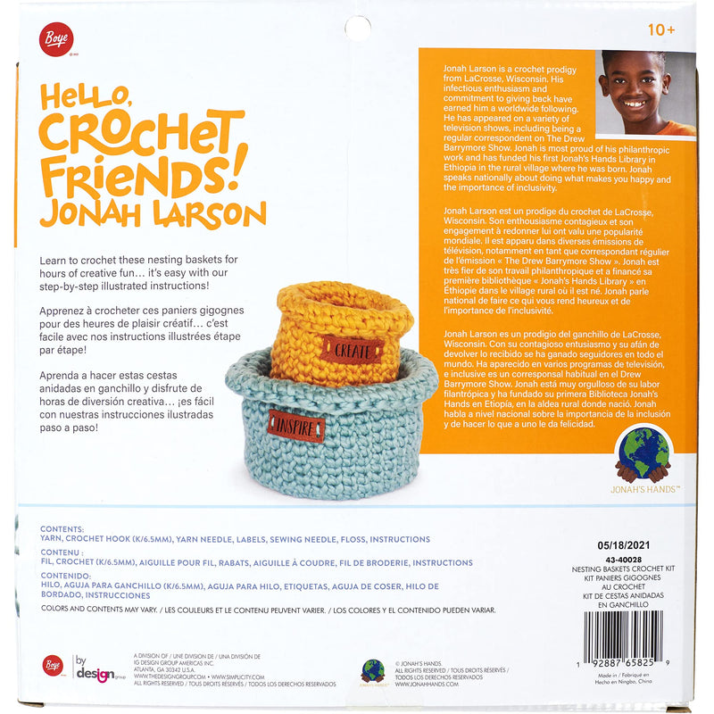 Boye Jonah's Hands Nesting Baskets Beginners Crochet Kit for Kids and Adults, Makes 2 Projects, Multicolor 7 Piece - NewNest Australia
