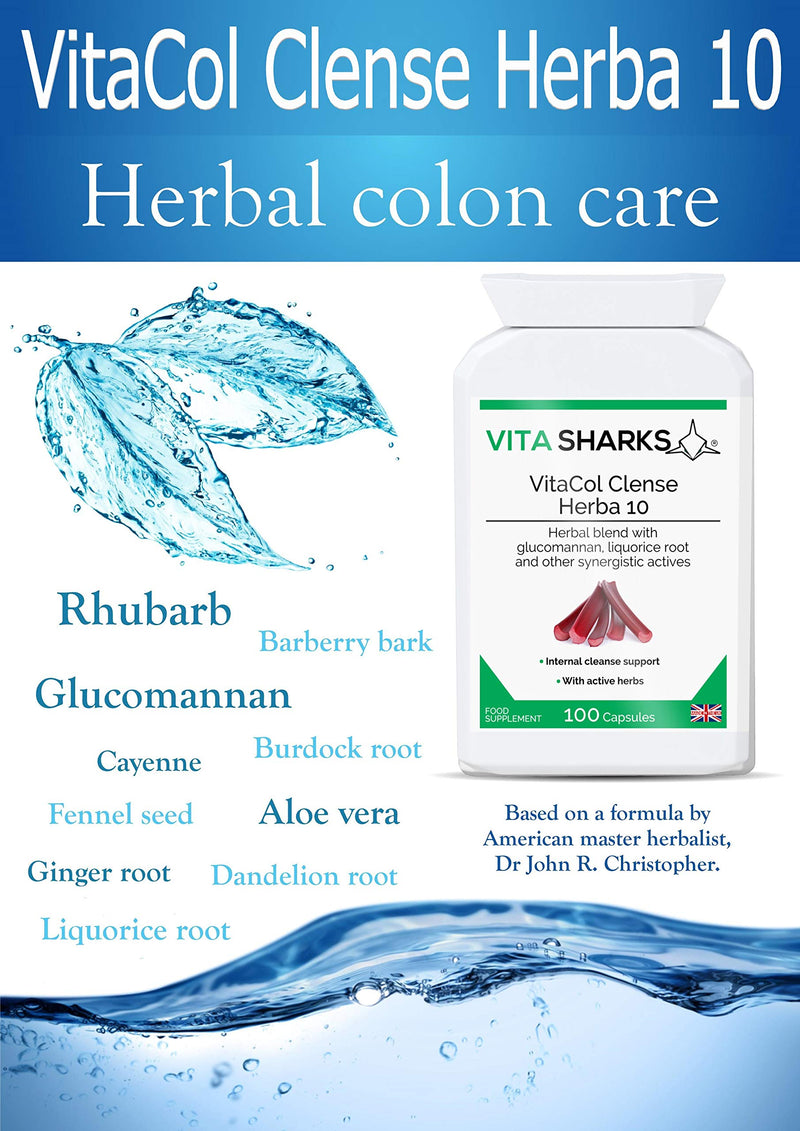VitaCol Cleanse & Clear Herba 10 | Natural Stool Softening Vegan Colon Detoxifying & Bowel Cleansing Formula. 10 Kosher, Herbal Ingredients for Faecal Regularity & Relieve Constipation - NewNest Australia