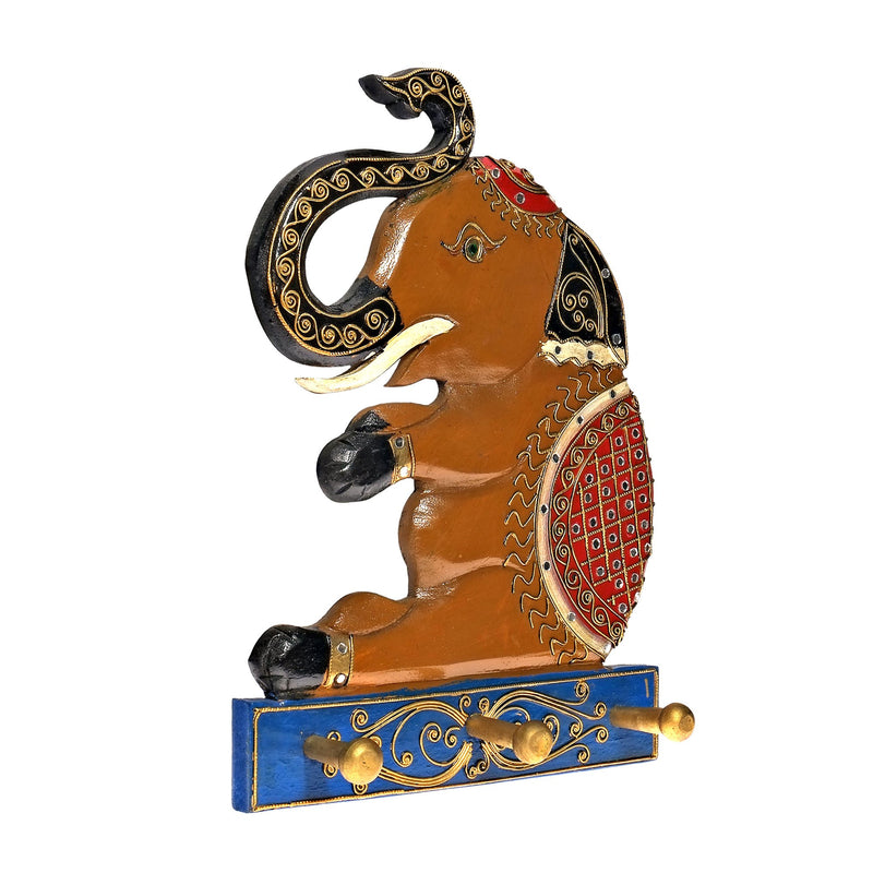 NewNest Australia - AeraVida Royal Elephant Carved Wood Wall Art Key Hanger Post 