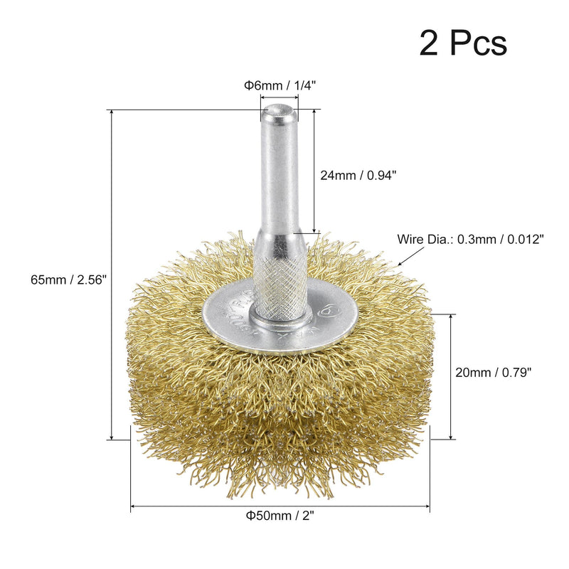 uxcell Wire Wheel Brush, 2" x 0.79" Stainless Steel Brass Plated Coarse Crimped Wire 0.012" with 1/4" (6mm) Round Shank for Cleaning Rust Stripping Abrasive 2pcs - NewNest Australia