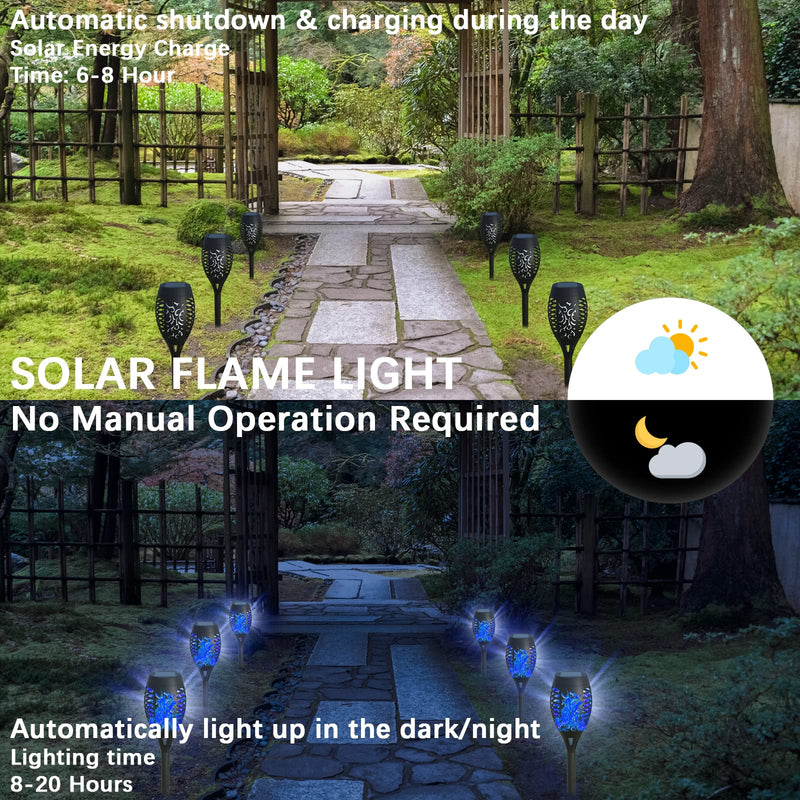 AOUNQ Solar Lights Outdoor Waterperoof Blue,?2022 Upgraded? Outdoor Solar Torch Lights with Flickering Flame, 4Pack Mini Solar Outdoor Lights for Garden Patio Yard Pathway Decoration-Auto On/Off Blue-4Pack - NewNest Australia