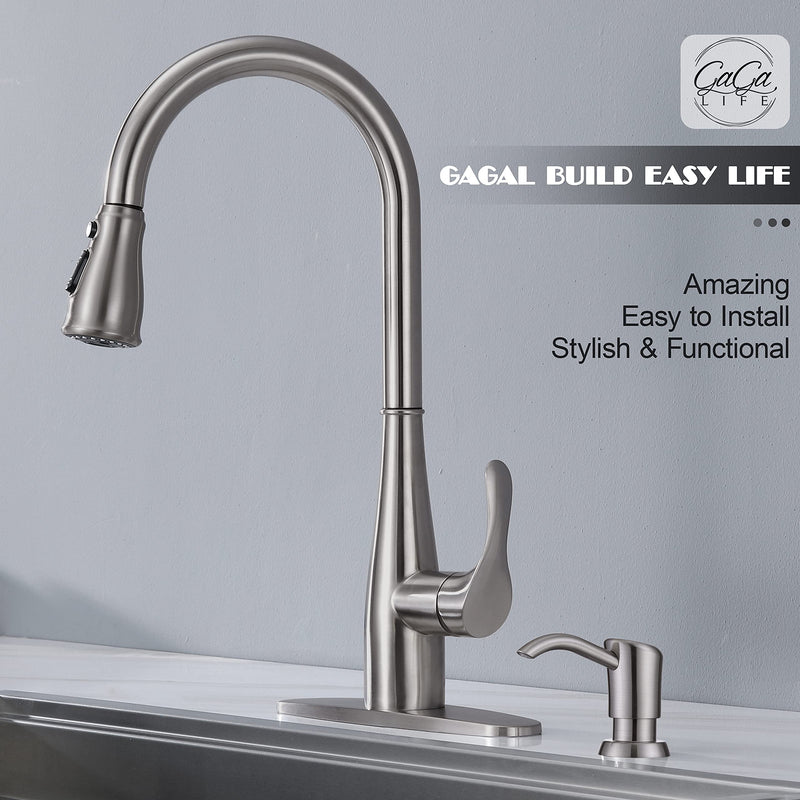 GAGALIFE Built in Sink Soap Dispenser or Lotion Dispenser for Kitchen Sink, Brushed Nickel ABS Pump Head, with 13 Ounce Large PET Soap Bottle - NewNest Australia