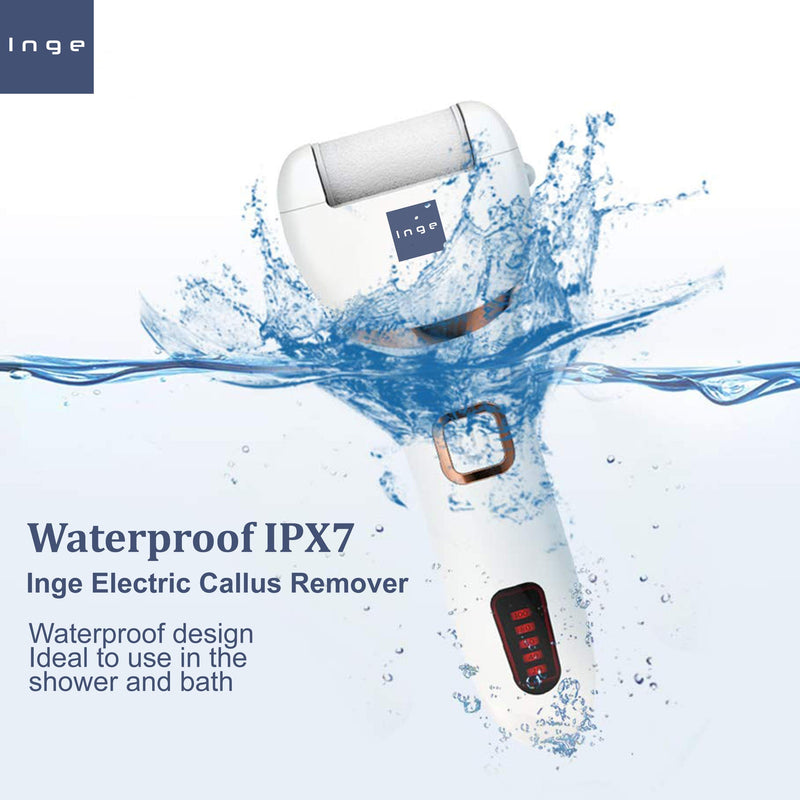 Inge Electric Foot File & Hard Skin Remover | Callus Remover for Feet & Dry Dead Skin Remover and Exfoliator with 3 Replacement Washable Rollers | Rechargeable - Waterproof - White - NewNest Australia
