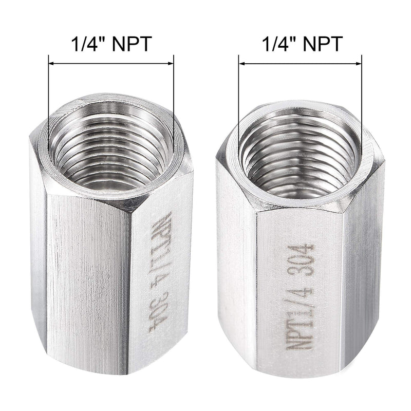 uxcell 304 Stainless Steel Pipe Fitting Reducer Adapter 1/4" NPT Female x 1/4" NPT Female for Water Oil Air Pressure Gauge Engine Temp Sensor, Pack of 4 1/4" NPT x 1/4" NPT - NewNest Australia