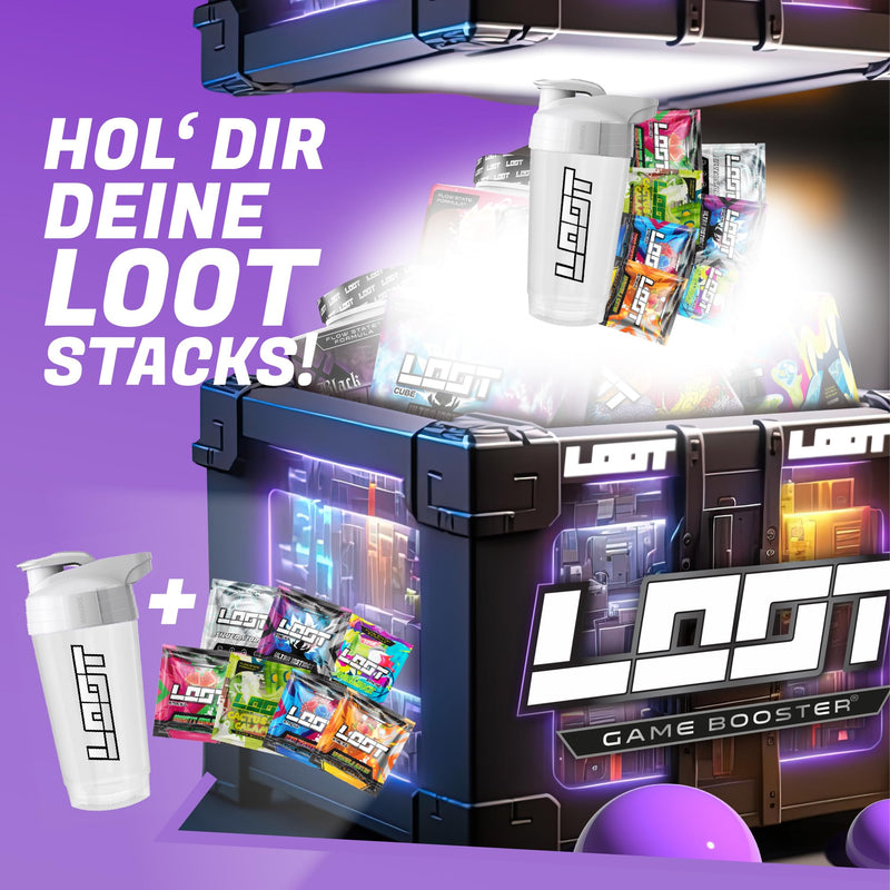 LOOT - Shaker with 7 game booster stacks/energy drink with 200 mg caffeine & taurine/gaming trial set for concentration, endurance and responsiveness - NewNest Australia