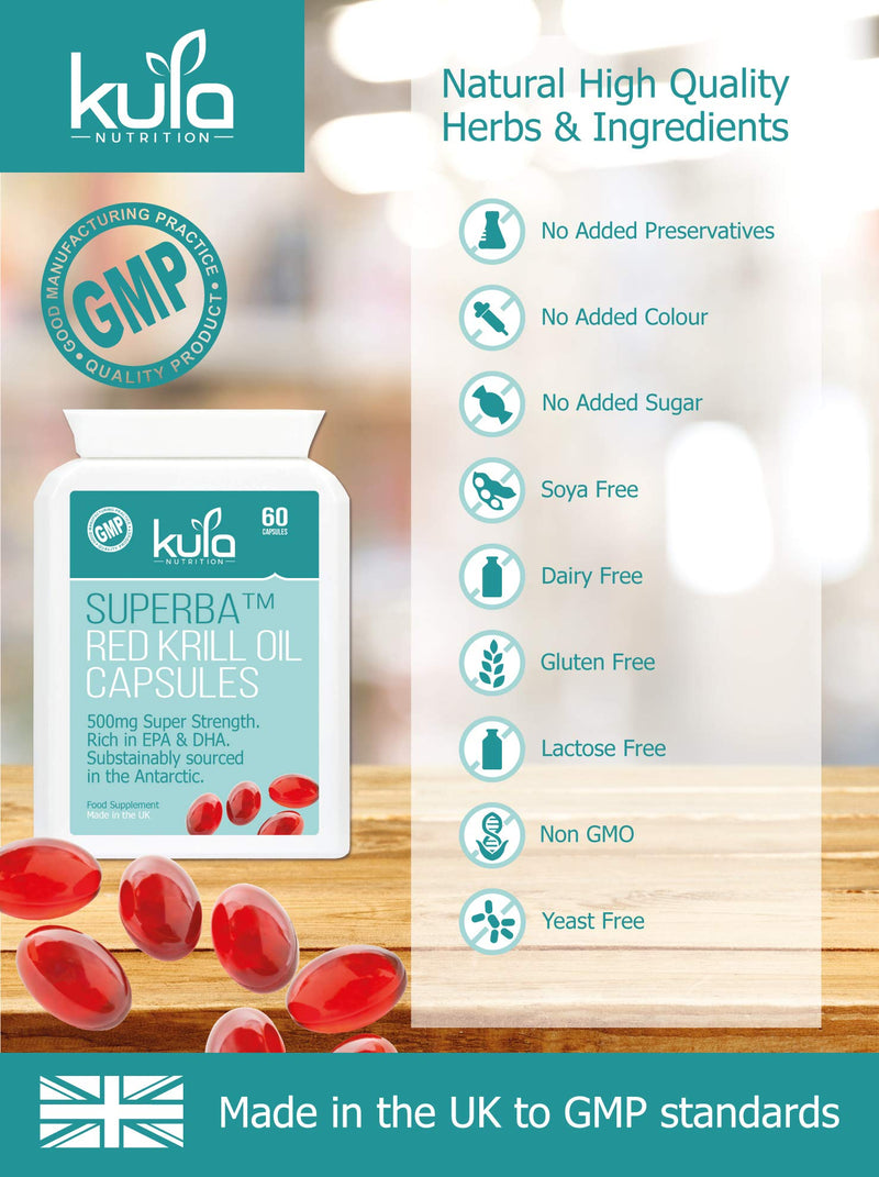 Max Strength Red Krill Oil Capsules - 1000mg per Serving - 60x 500mg Softgels (1 Month Supply) Astaxanthin, EPA, DHA Omega 3 Oil for Heart, Blood Pressure, Vision and Brain Health - Kula Nutrition - NewNest Australia