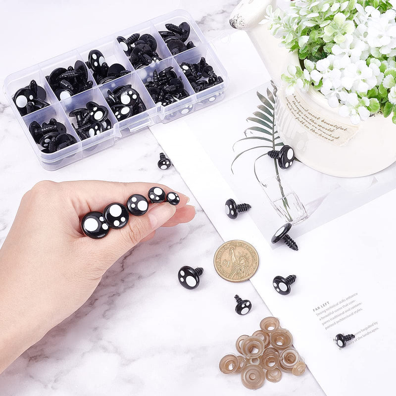 PH PandaHall Resin Safety Eyes, 100pcs 5 Size Craft Eyes Black Stuffed Crochet Eyes Kawaii Eyes with 10pcs Washers for Teddy Bear, Amigurumi Craft, Puppet, Plush Animal Making (8/ 10/ 12/ 14/ 16mm) 5 Size Resin Eyes - 100 Sets - NewNest Australia