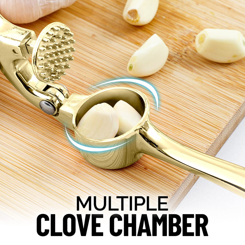 Zulay Kitchen Garlic Press With Soft, Easy To Squeeze Ergonomic Handle - Garlic Mincer Tool With Sturdy Design Extracts More Garlic Paste - Easy To Clean Garlic Crusher And Ginger Press (Gold) Gold - NewNest Australia