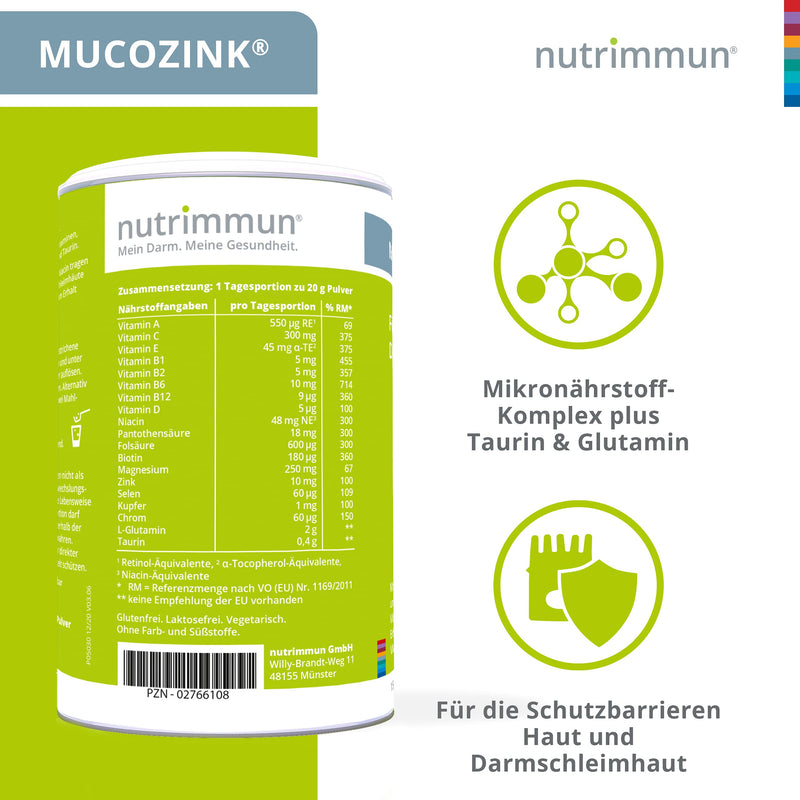 nutrimmun MUCOZINK powder (300 g) - dietary supplement for skin and intestinal mucosa - vitamins and minerals for micronutrient supply plus the amino acids glutamine and taurine - NewNest Australia