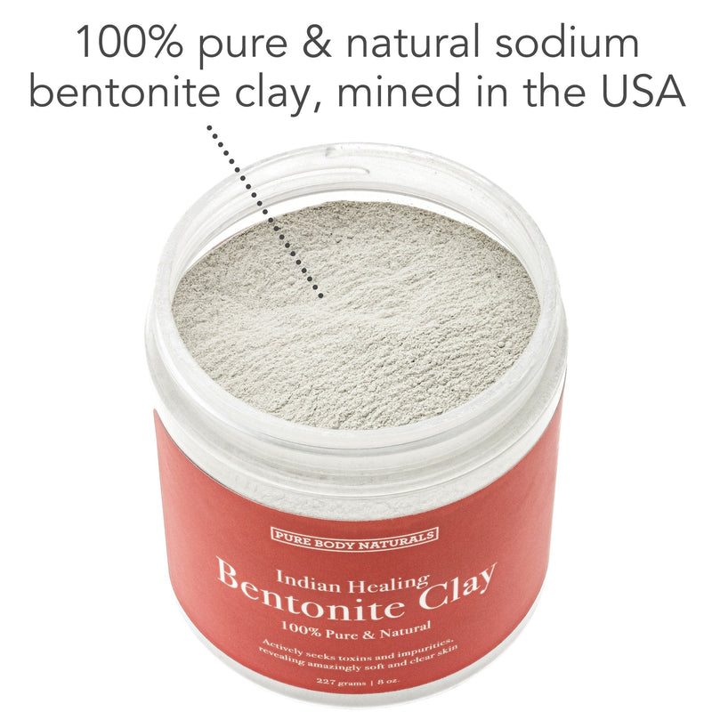 Pure Bentonite Powder for DIY Detox Bath & Facial Mask, Pure Indian Healing Clay for Burns, Mastitis, Inflamed or Chapped Skin (8.0 oz) - Pure Body Naturals - NewNest Australia