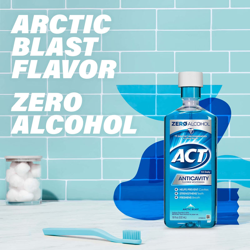 ACT Anticavity Zero Alcohol Fluoride Mouthwash 18 fl. oz., With Accurate Dosing Cup, Arctic Blast - NewNest Australia