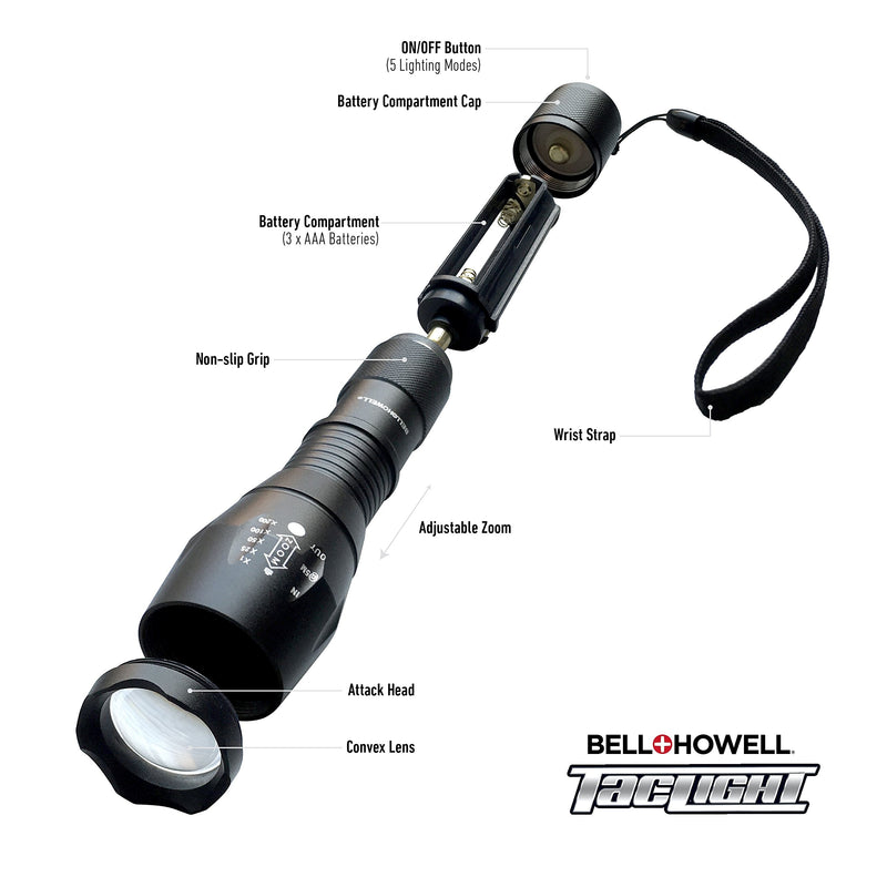 Bell + Howell 1176 Taclight High-Powered Tactical Flashlight with 5 Modes & Zoom Function 22X Brighter High Lumens Weather Proof For Outdoor Activities, Camping, Emergency As Seen On TV (Original) - NewNest Australia