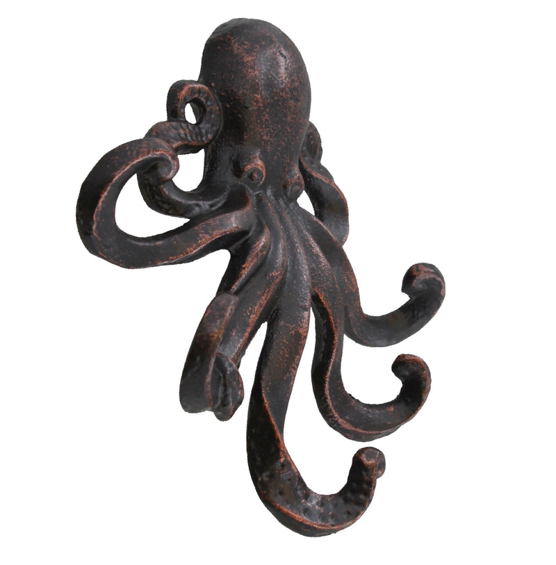 NewNest Australia - Decorative Cast Iron Octopus 5 Arm Wall Hook - Rustic Copper Finish 